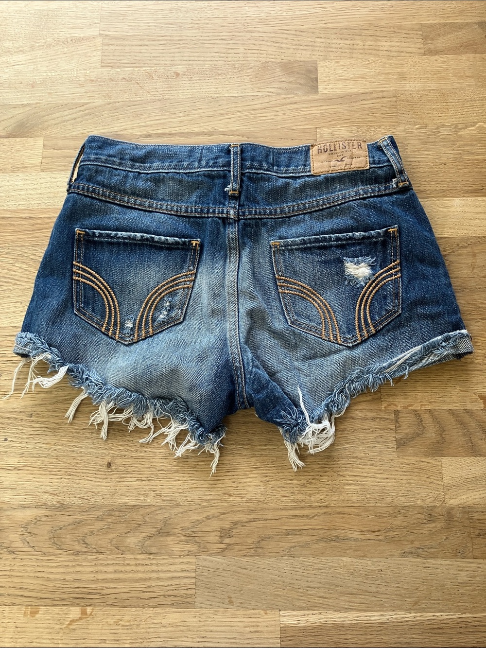 Hollister Women's Distressed Dark Blue Denim Cutoff Shorts